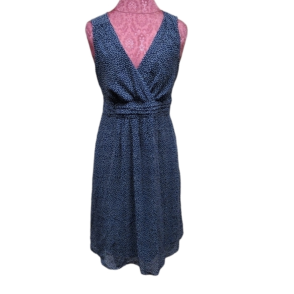 Motherhood Maternity Blue and White Polka Dot Sleeveless dress.
